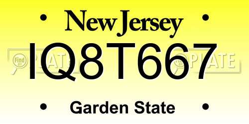 IQ8T667 New Jersey License Plate