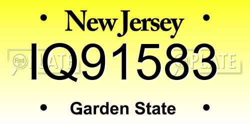 IQ91583 New Jersey License Plate