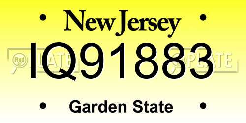IQ91883 New Jersey License Plate