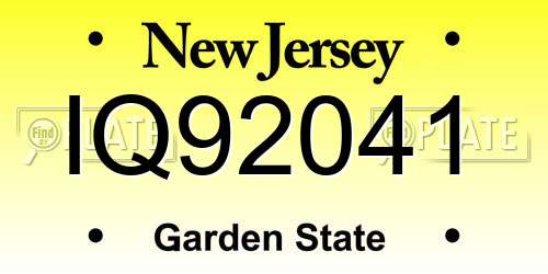 IQ92041 New Jersey License Plate