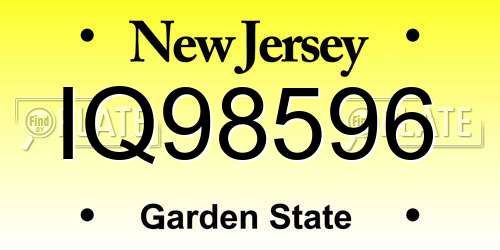 IQ98596 New Jersey License Plate