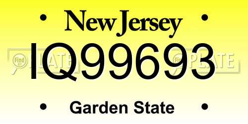IQ99693 New Jersey License Plate