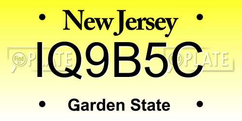 IQ9B5C New Jersey License Plate
