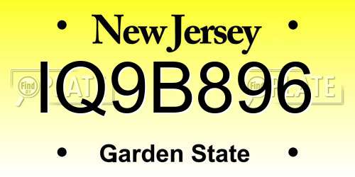 IQ9B896 New Jersey License Plate