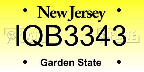 IQB3343 New Jersey License Plate