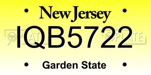 IQB5722 New Jersey License Plate