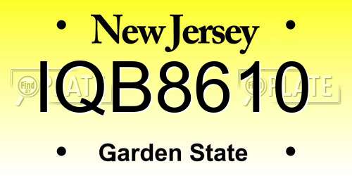 IQB8610 New Jersey License Plate