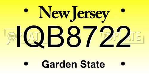 IQB8722 New Jersey License Plate