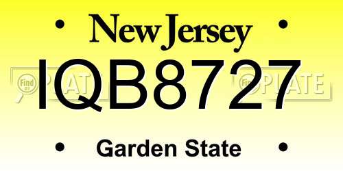 IQB8727 New Jersey License Plate