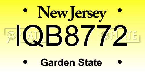 IQB8772 New Jersey License Plate