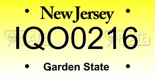 IQO0216 New Jersey License Plate