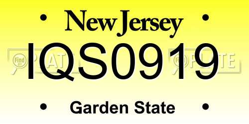 IQS0919 New Jersey License Plate