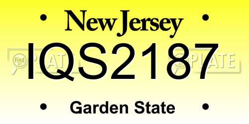 IQS2187 New Jersey License Plate