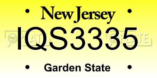IQS3335 New Jersey License Plate
