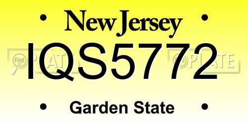 IQS5772 New Jersey License Plate