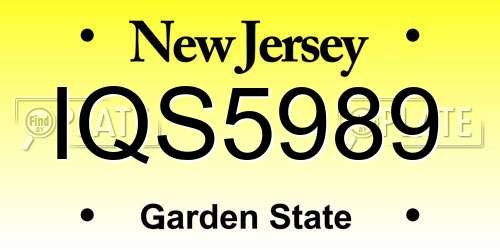 IQS5989 New Jersey License Plate