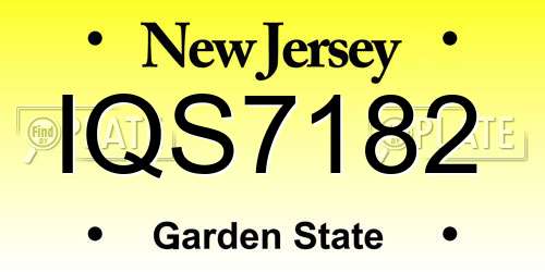 IQS7182 New Jersey License Plate