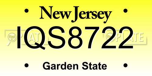 IQS8722 New Jersey License Plate
