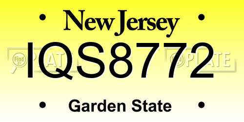 IQS8772 New Jersey License Plate