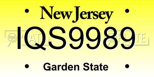IQS9989 New Jersey License Plate