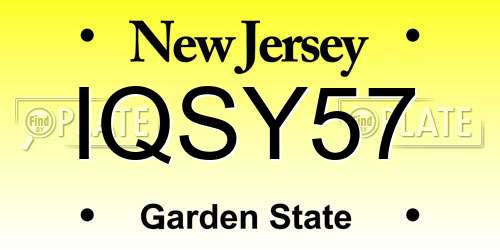 IQSY57 New Jersey License Plate