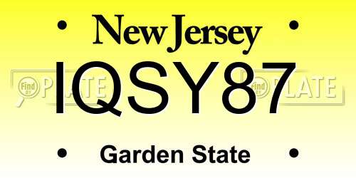 IQSY87 New Jersey License Plate