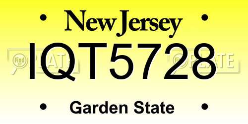 IQT5728 New Jersey License Plate
