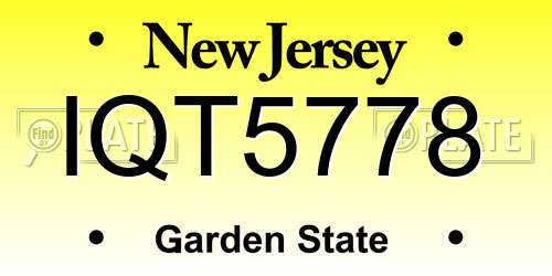IQT5778 New Jersey License Plate