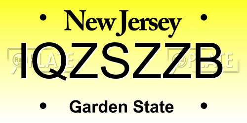 IQZSZZB New Jersey License Plate
