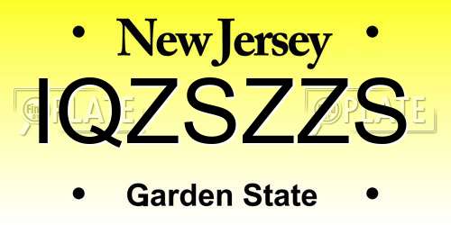 IQZSZZS New Jersey License Plate