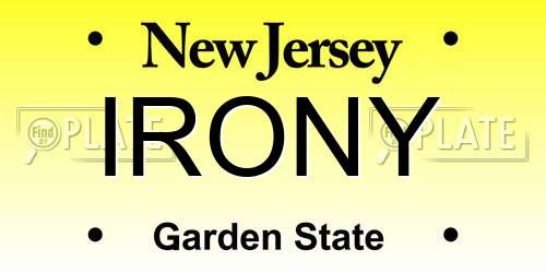 IRONY New Jersey License Plate