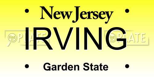 IRVING New Jersey License Plate
