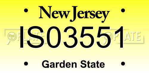 IS03551 New Jersey License Plate