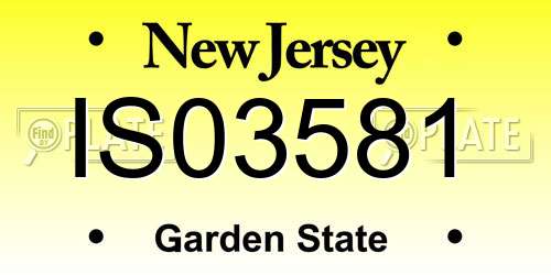 IS03581 New Jersey License Plate