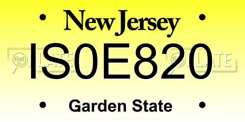 IS0E820 New Jersey License Plate