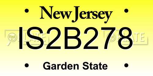 IS2B278 New Jersey License Plate