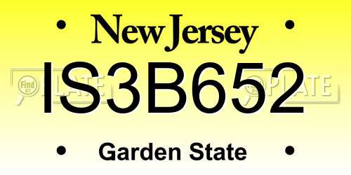IS3B652 New Jersey License Plate