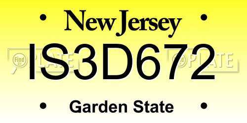 IS3D672 New Jersey License Plate