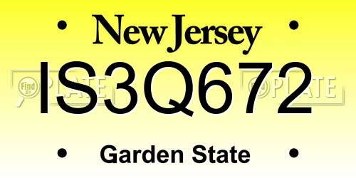 IS3Q672 New Jersey License Plate