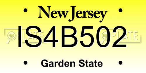 IS4B502 New Jersey License Plate