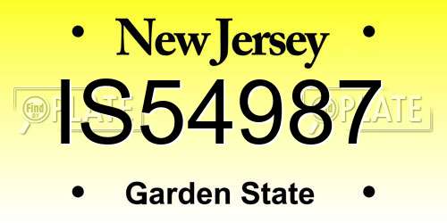 IS54987 New Jersey License Plate