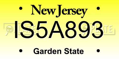 IS5A893 New Jersey License Plate