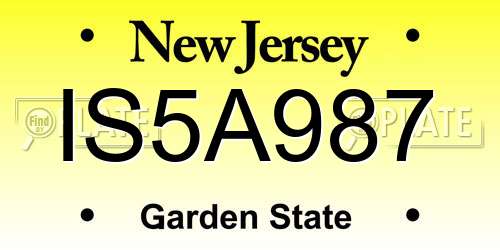 IS5A987 New Jersey License Plate