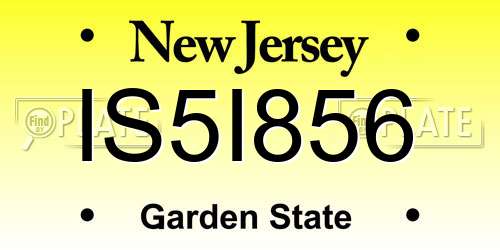 IS5I856 New Jersey License Plate