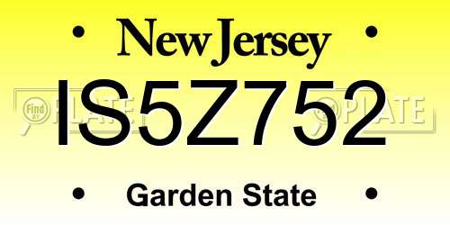IS5Z752 New Jersey License Plate