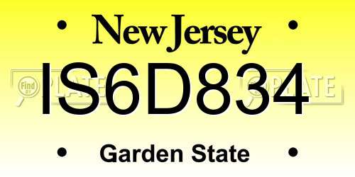 IS6D834 New Jersey License Plate