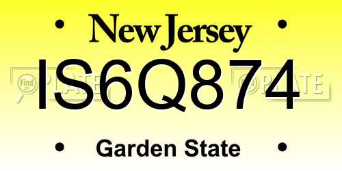 IS6Q874 New Jersey License Plate