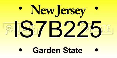 IS7B225 New Jersey License Plate