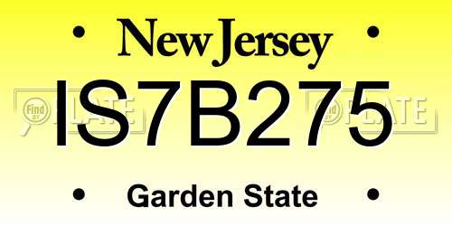 IS7B275 New Jersey License Plate