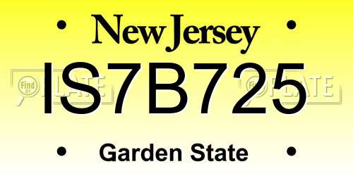IS7B725 New Jersey License Plate